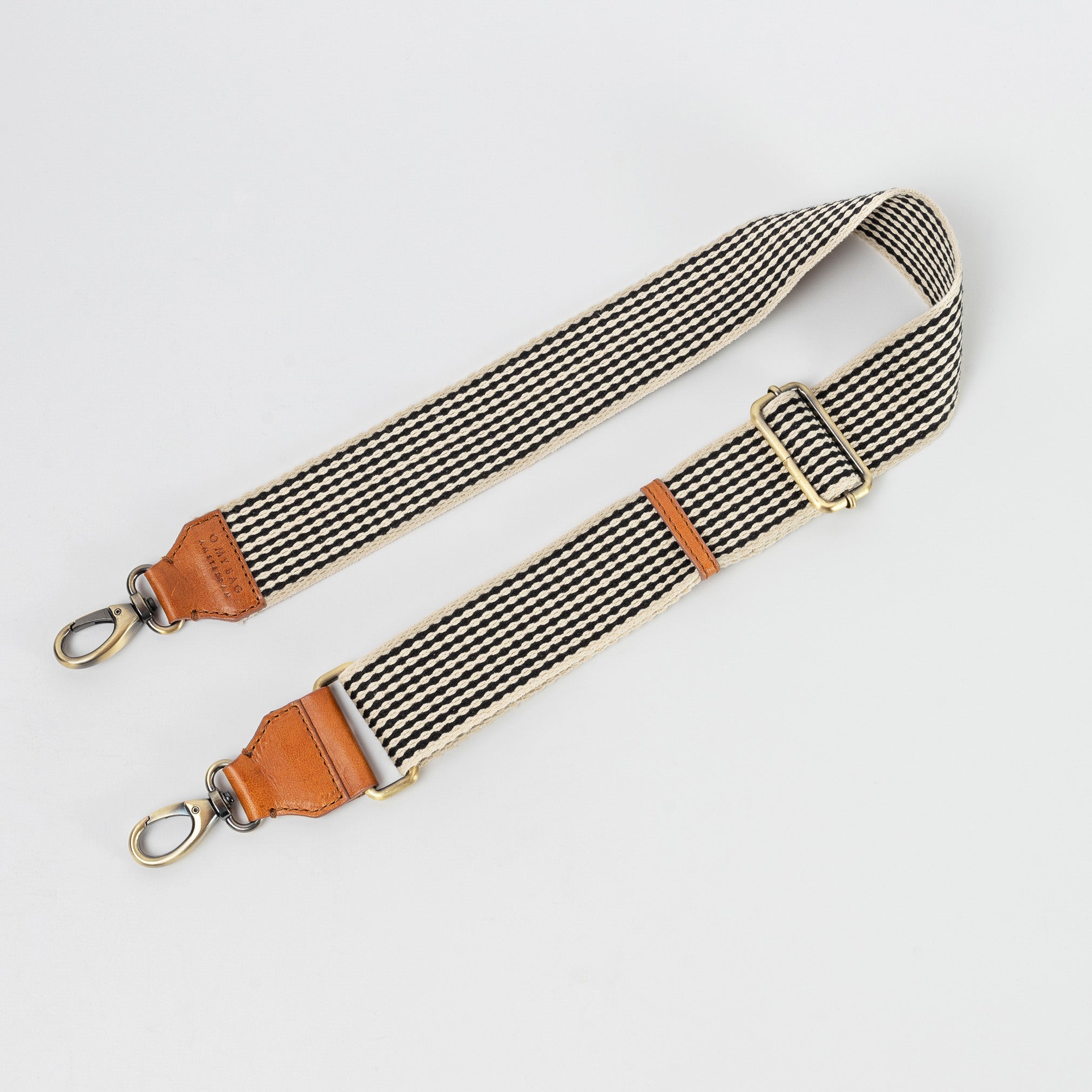 O MY BAG Short Adjustable Bum Bag Checkered Webbing Strap - Cognac Stromboli Leather