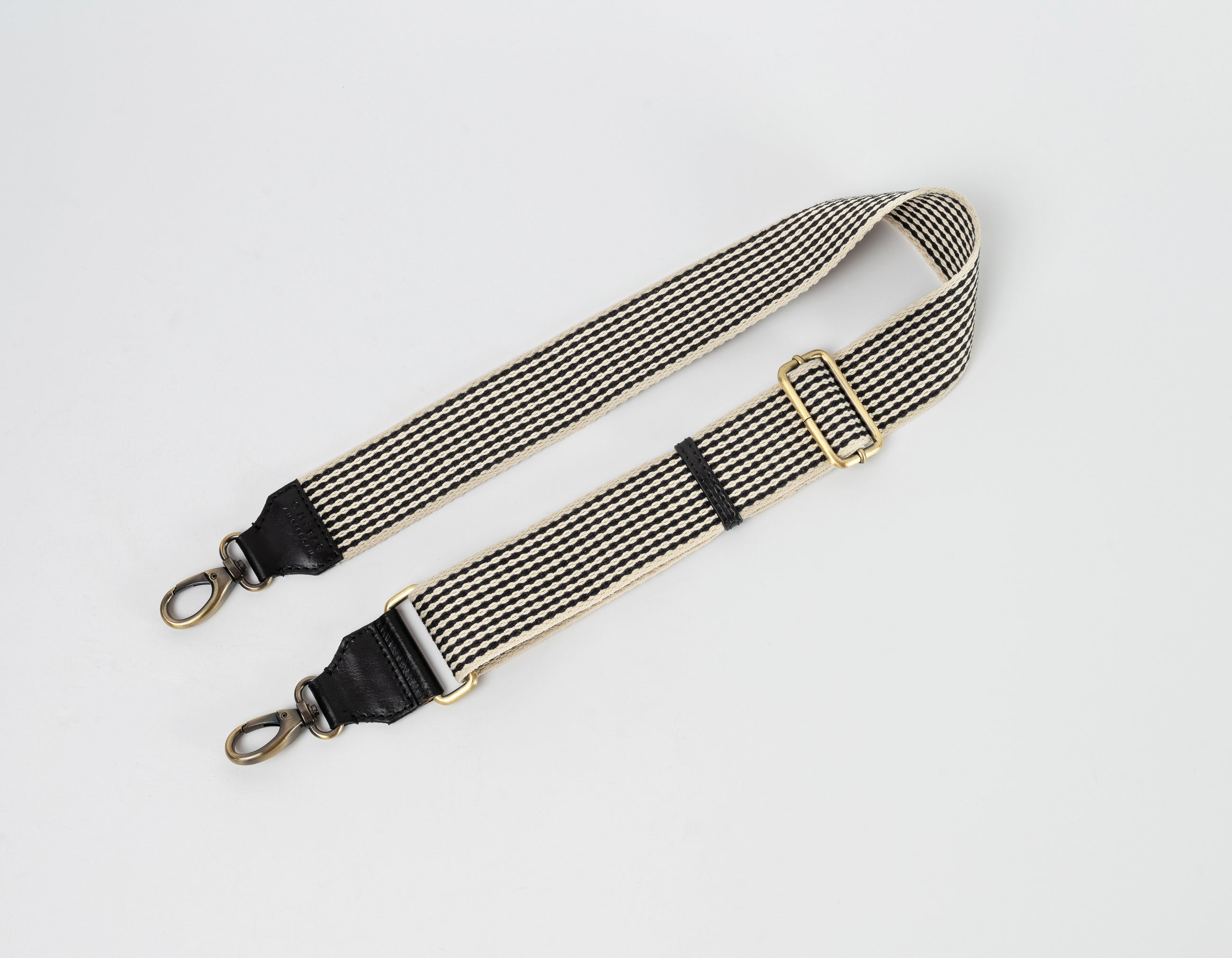 O MY BAG Short Adjustable Bum Bag Checkered Webbing Strap - Black Stromboli Leather