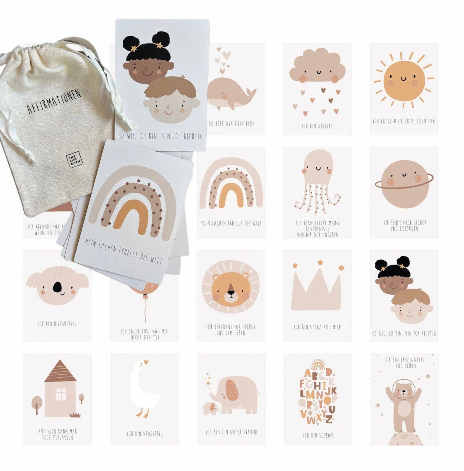 Affirmationskarten Kinder Mutmachkarten Positive Glaubenssätze Geschenk Geburtstag Schulanfang: Mit Baumwollsäckchen