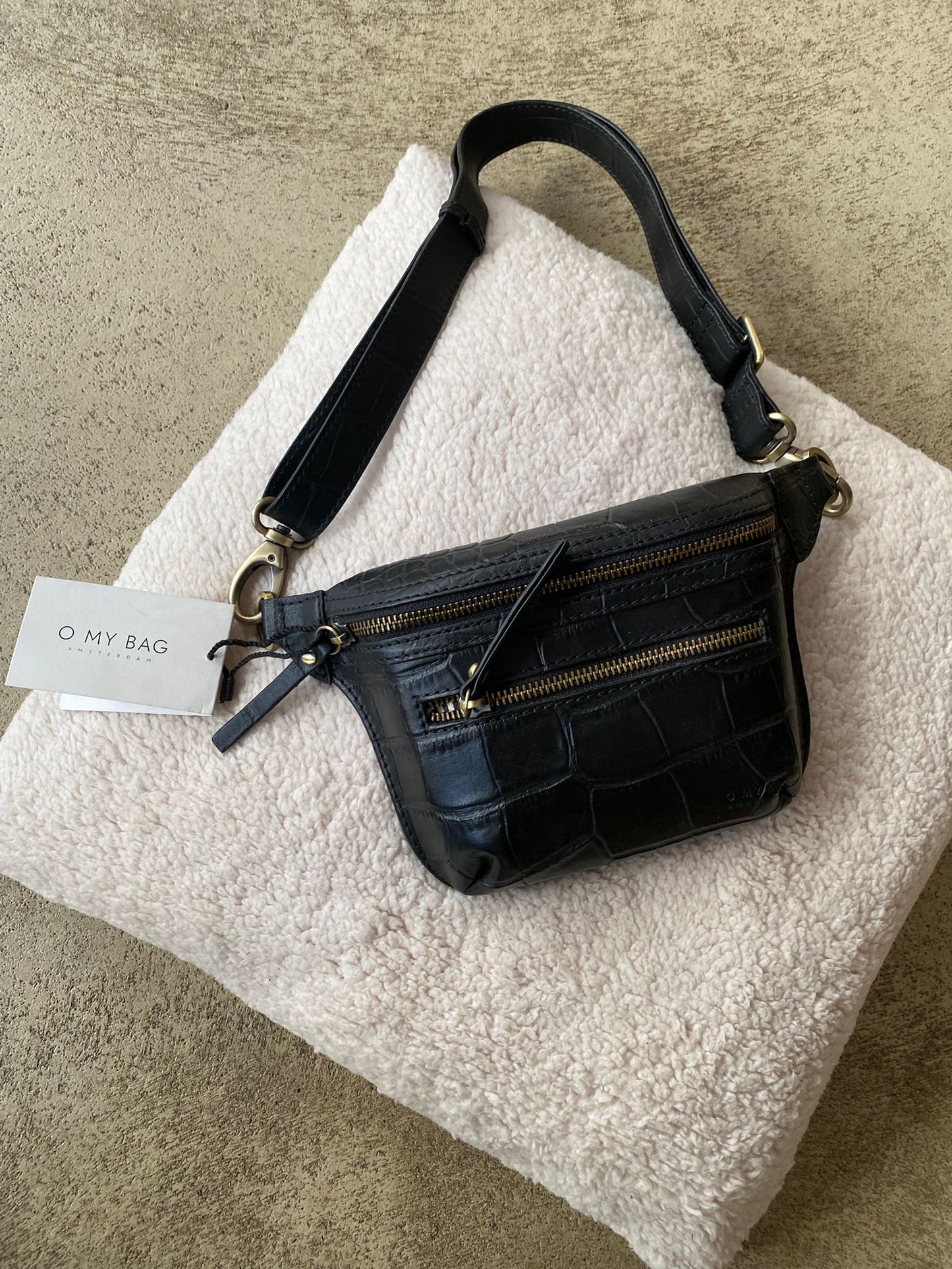 O MY BAG Beck's Bum Bag Black Full Croco - Croco Leather Strap