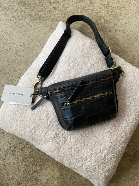 O MY BAG Beck's Bum Bag Black Full Croco - Croco Leather Strap
