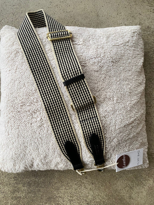 O MY BAG - Karierter Gurtbandriemen - Schwarzes klassisches Leder